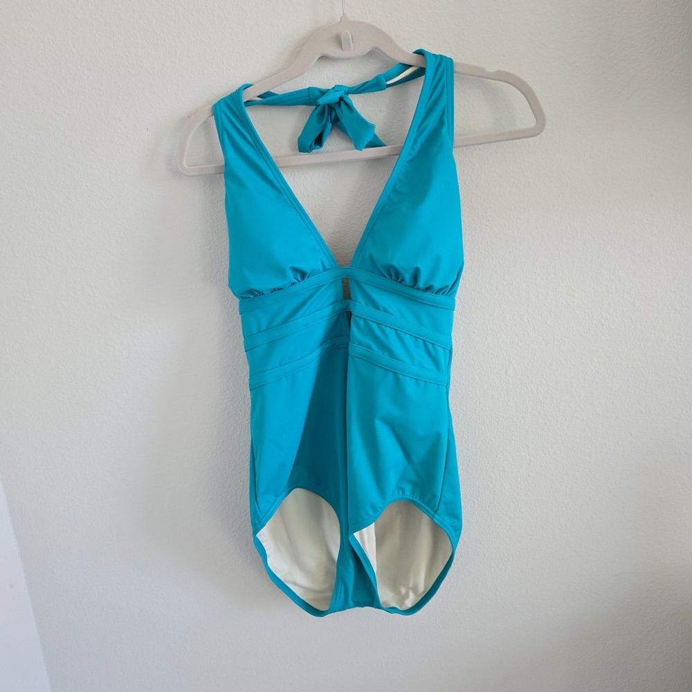 Dreamsuit Womens One Piece Swimsuit NWT Turquoise Size 10 Front Cutouts